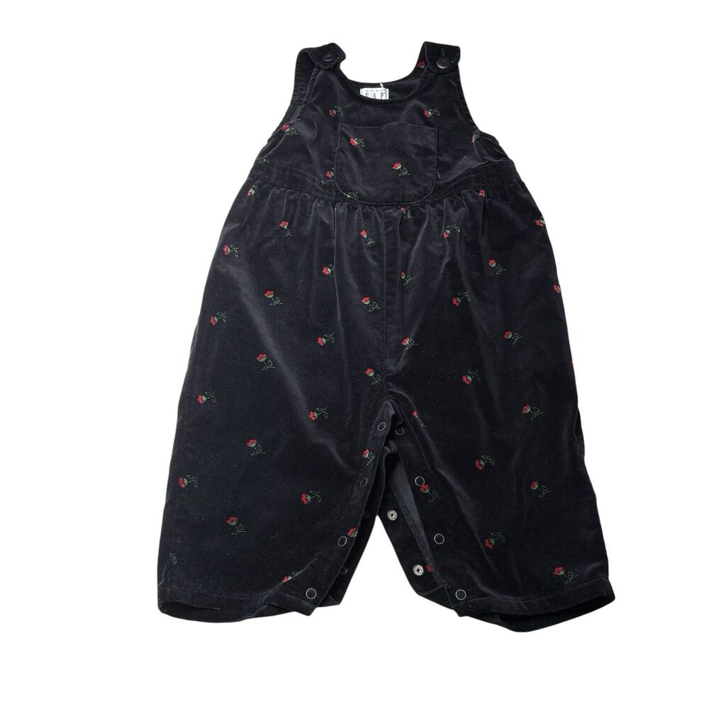 Baby Gap Overalls Vintage Velvet Black Rose Print Size XL 18-24 Months